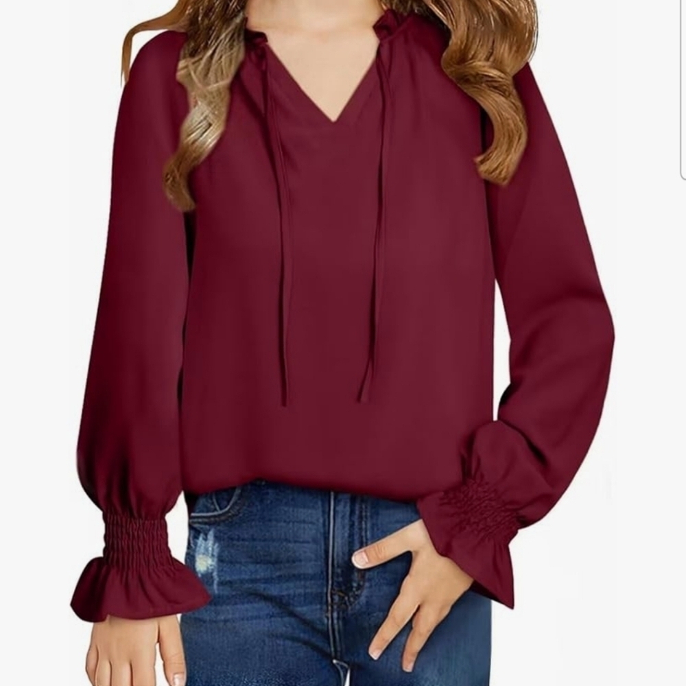 DOKOTOO Girls Long Sleeve Chiffon Shirt Red NWT